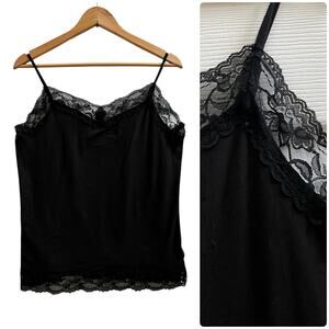Van Heusen Black Lace Trim Adjustable Straps Cami Tank Top Layer Large